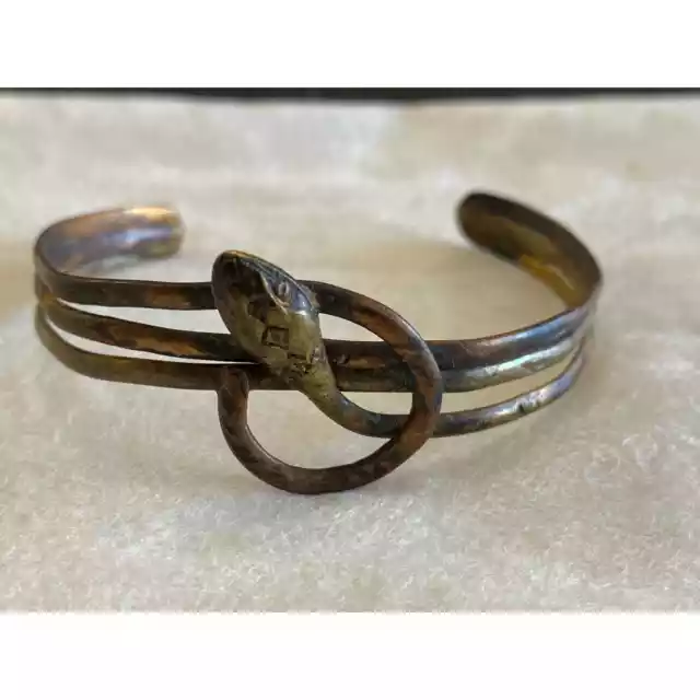 Vintage Mexican Mixed Metals Brass Copper Snake Asp Cuff Bracelet