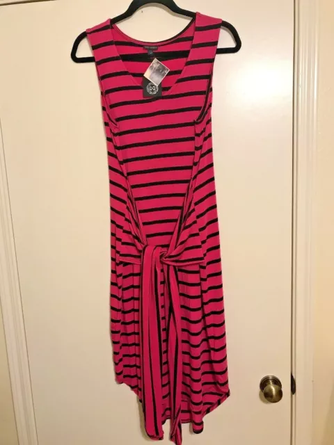 COCO+CARMEN Sz S/M Jersey Tank Dress Tie-Waist Pink Black Stripe MADE IN USA NWT