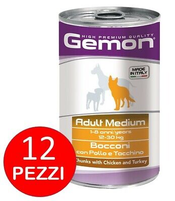 Gemon Adult Medium Bocconi con Pollo e Tacchino 12x 1250gr Monge cane scatolette