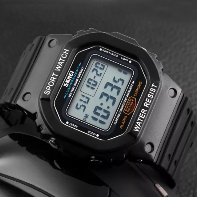 SKMEI Mens Digital Sports Waterproof Day Fashion Alarm Luxury Robber Wrist Watch