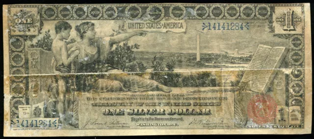 Fr. 224 1896 $1 One Dollar “Educational” Silver Certificate Currency Note Vf