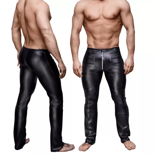 Men Sexy Wetlook Faux Leather Leggings Skinny Pouch Long Pants