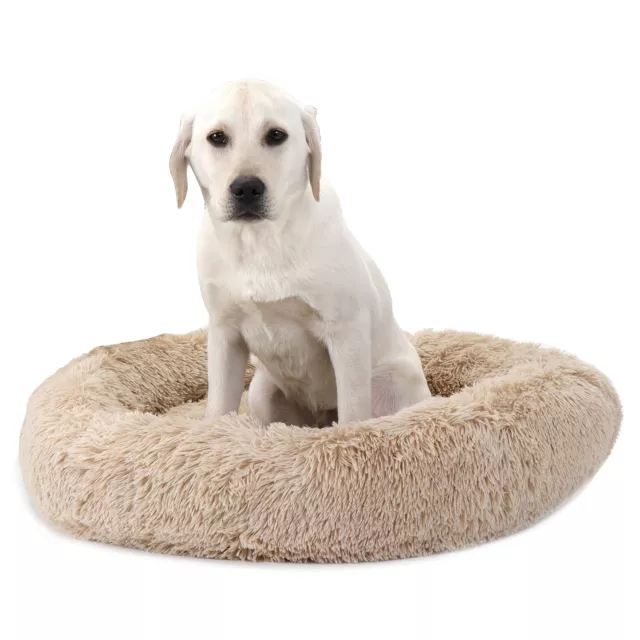 Fur Donut Cuddler Dogs Cats Pet Calming Bed Dog Beds Soft Warmer Medium Small