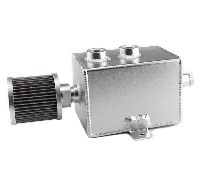 2L Universal Oil Catch Can Tank 2 Port AN10 + Breather Filter Drain Tap Baffled