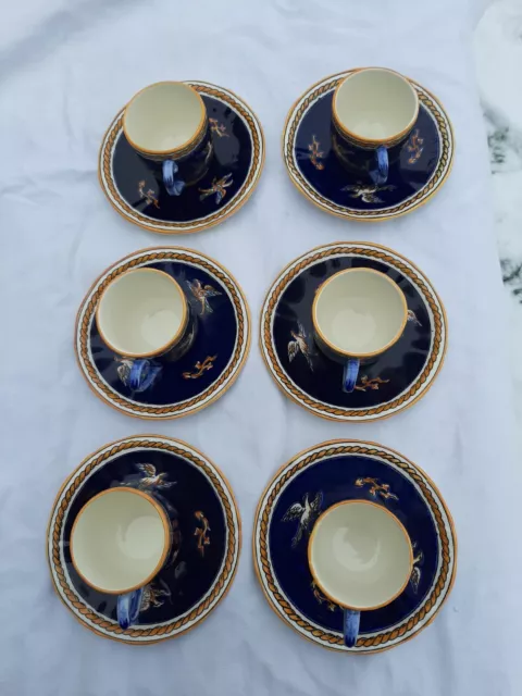 service de 6 tasses a café en faience de gien, modèle renaissance