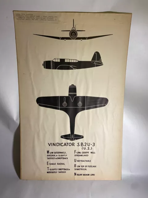 Vintage WWII Vought SB2U Vindicator Recognition Poster with Training Notes Rare