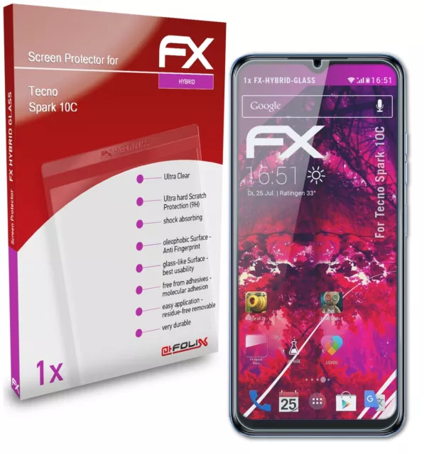 atFoliX Glasfolie für Tecno Spark 10C Panzerfolie 9H Schutzpanzer