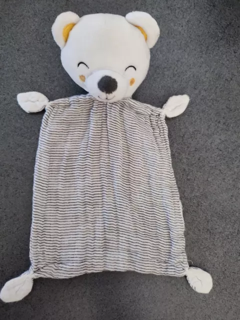 Doudou Plat Simba Ours Lange Blanc Gris Raye Jaune Tbe