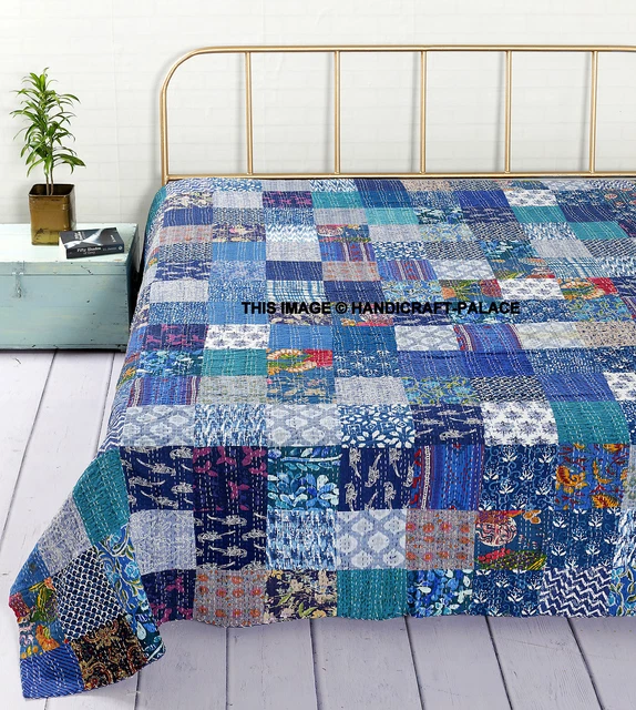 Trapunta indiana vintage copriletti, copriletti, copriletti, Ralli, all'ingrosso sacco Kantha trapunta reversibile copriletto kantha copriletto copriletto cotone Gudari - pezzi singoli