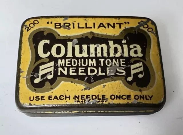 Vintage Columbia Medium Tone Gramophone Needle Tin With Some Contents