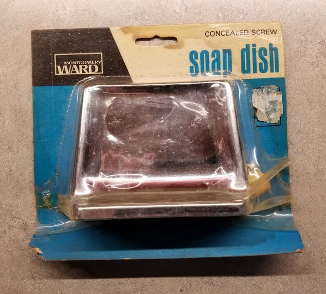 NOS Vintage Bathroom Wall Mount MCM Heavy Chrome Soap Dish with Bracket