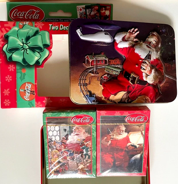 Coca-Cola SANTA Embossed TIN, 2 Deck Set of Playing Cards NEW (packs unopened)