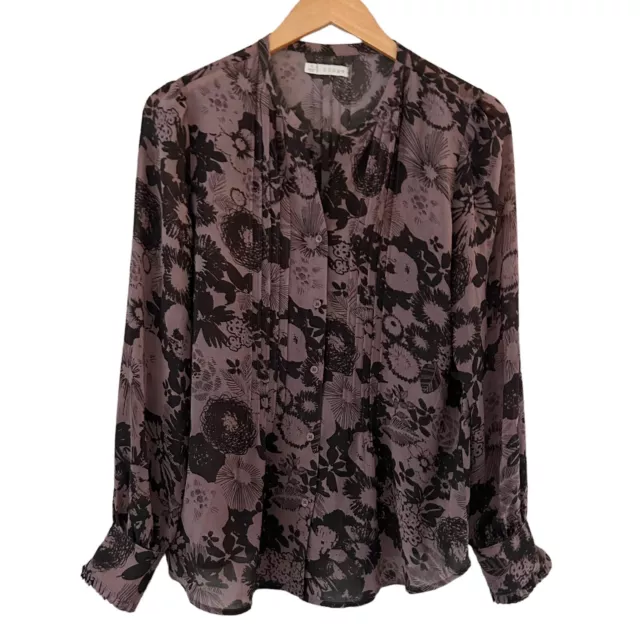 Hinge Size S Womens Brown/Black Long Sleeve Casual Button-Up Blouse Shirt