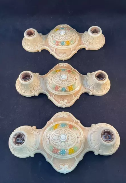 vintage set of 3 Virden two light cast metal flush mount fixtures