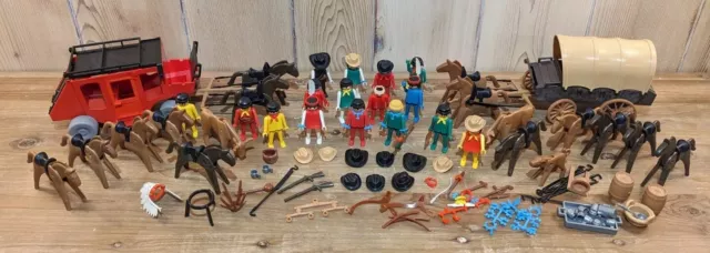 Playmobil Western Cowboy and Accessories Lot 50+ Pieces Set VTG w/ Original Box