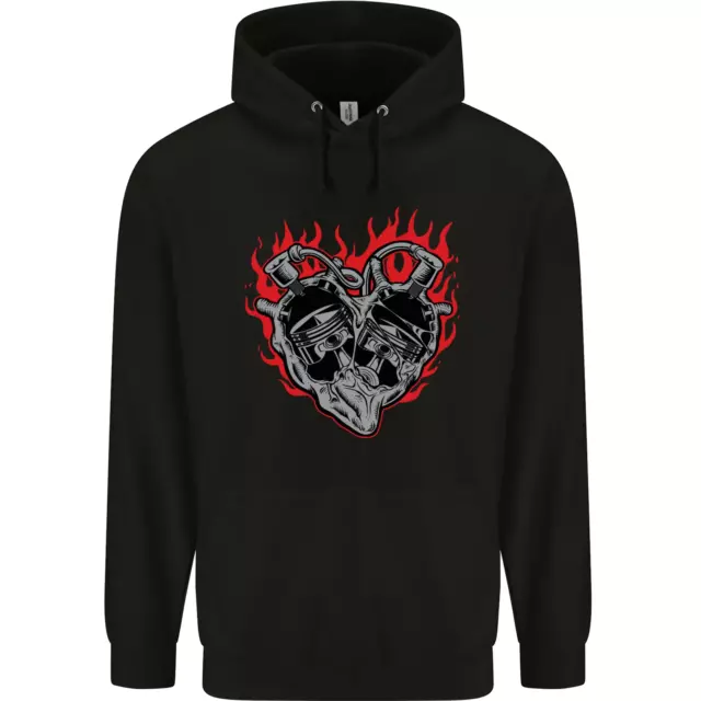 Biker Heart Motorbike Motorcycle Mens 80% Cotton Hoodie