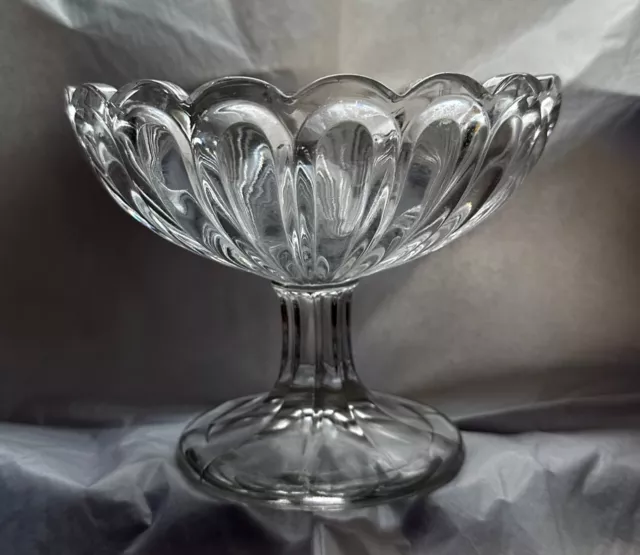 EARLY ANTIQUE EAPG FLINT GLASS FOOTED COMPOTE Hairpin; Sandwich Loop; 1860
