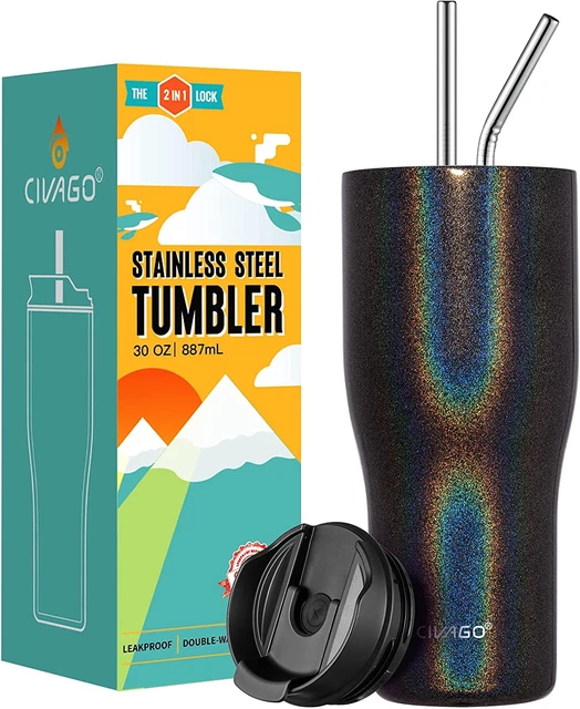 30 Oz Insulated Tumbler with Straw and Lid, Stainless Steel Travel Coffee Mug Cu