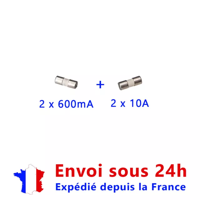 Lot de 4 fusibles en céramique pour multimètre 2 x 600mA et 2 x 10A 10mm * 3.5mm