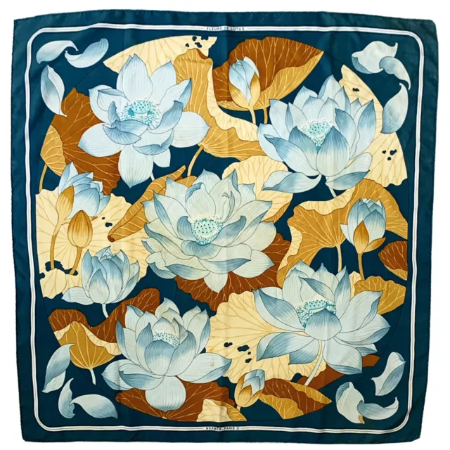 HERMES PARIS FLEURS DE LORUS GRAY LARGE silk scarf 34 in  #A170 POOR CD