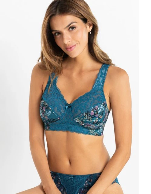 Mnimizer Damen Stütz-BH mit Blumendruck und feiner Spitze ohne Bügel Mehrfarbig
