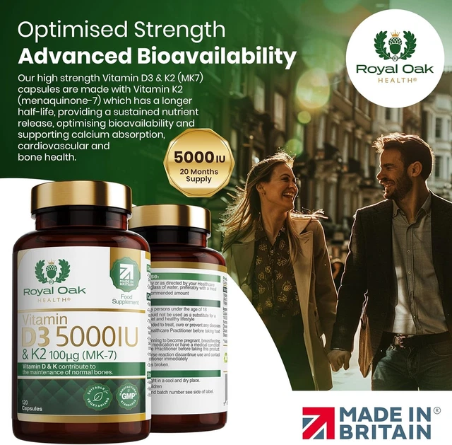 VITAMIN D3 5000IU K2 MK7 100mcg 120 Capsules High Strength UK Made £20. ...