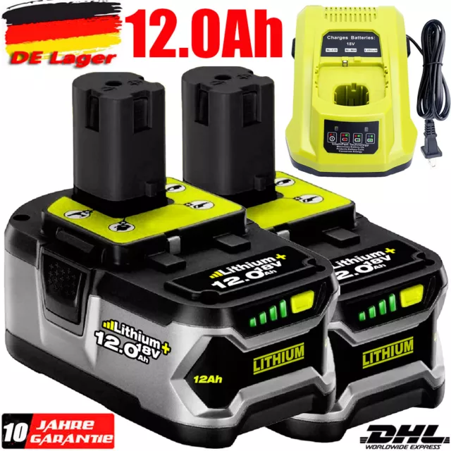 2X 18V 12,0Ah Akku Für RYOBI One Plus Lithium HP RB18L50 P108 Batterie/Ladegerät