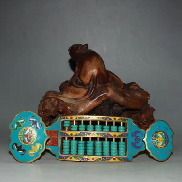 7.4" old chinese dynasty bronze Cloisonne palace Turquoise Inlay Abacus statue