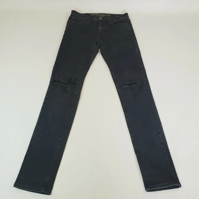 American Apparel Skinny Jeans Womens 30 Extreme Flex 4 Distressed Black Denim