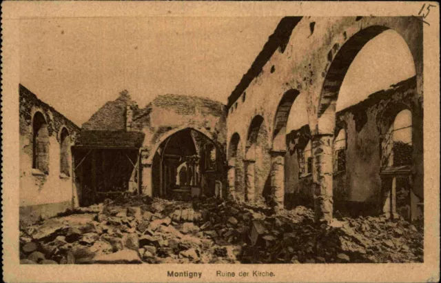 Feldpostkarte 1. WK Feldpost CPA 1916 Montigny Zerstörung Feldpost nach Essen