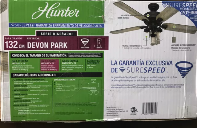 Hunter Fan Company Devon Park Ceiling Fan 52 in, with Remote, Onyx Bengal Finish 3