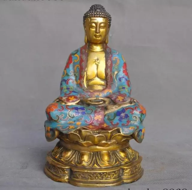 7.6” Old Tibet Buddhism Bronze Cloisonne Gilt Sakyamuni Shakyamuni Buddha Statue