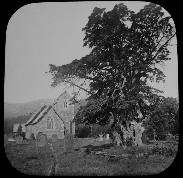 PATTERDALE CHURCH & OLD YEW TREE C1887 Magic Lantern Slide LAKE DISTRICT PHOTO