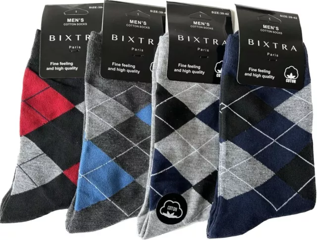 4 PAIRS RANDOM MENS ARGYLE DIAMOND SOCKS BRIXTRA Size 39-42 (6-8) & 43-46 (9-12)