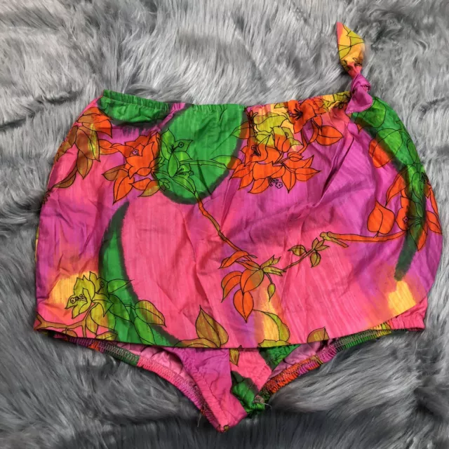 Vintage Surfers Womens Pink Orange Green Floral 60s Skirted Swim Beach Bottoms