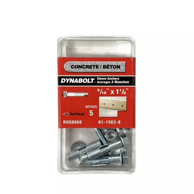 RED HEAD RH50066 Dynabolt 5/16-inch x 1-1/2-inch Concrete Sleeve Anchors 5-Piece