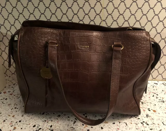 Margot New York Chocolate Brown Soft Leather Satchel Purse Handbag Large