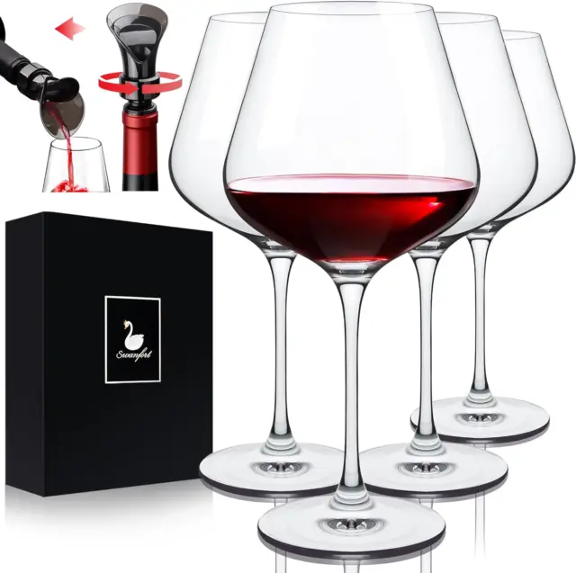 Red Wine Glasses Set of 4, Extra Large Stemmed Wine Glasses 23 Oz, with Creative