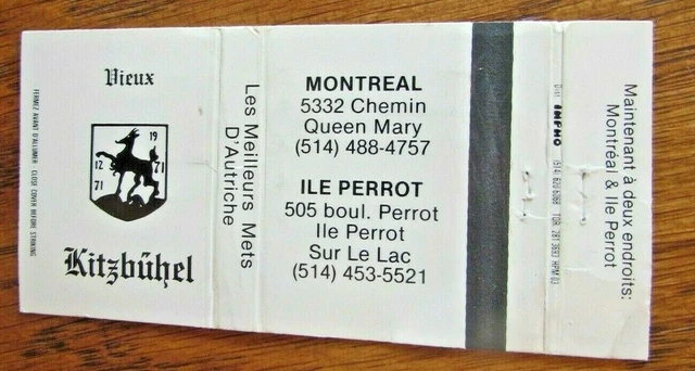 Austrian Restaurant Matchbooks: Vieux Kitzbuhel (Montreal & Ile Perrot Quebec) E 2
