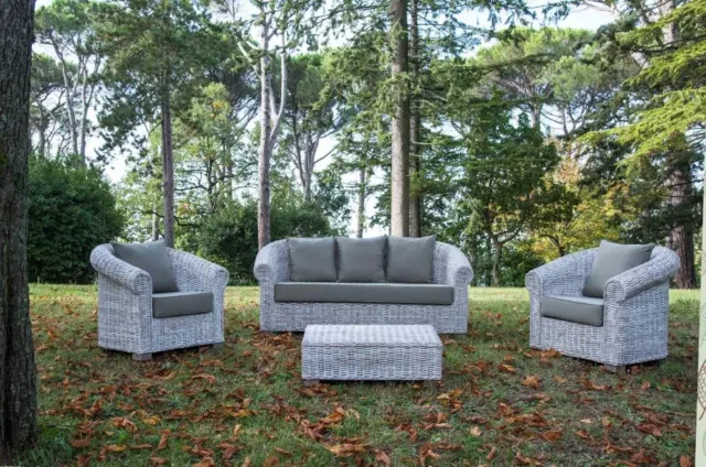 Salotto Rattan Naturale Da Esterno Interno Vimini Intrecciato Queen Giardino