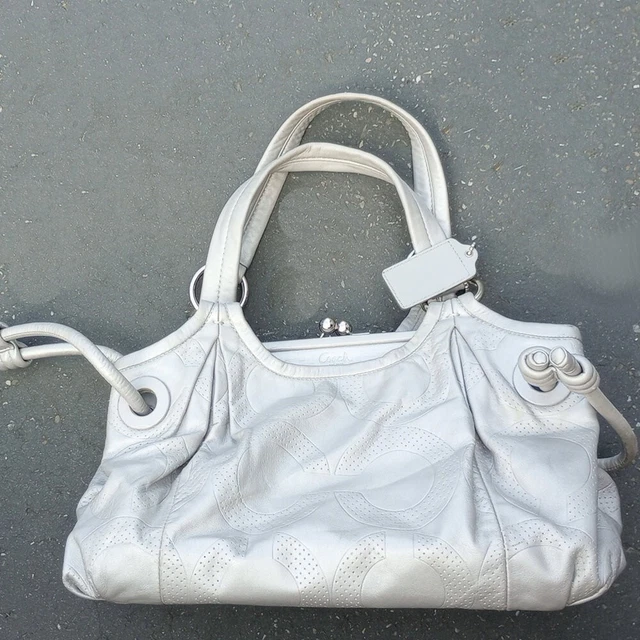 Rare! Coach Parker Soft  Leather Perforated Logo Silver/Gray Purse