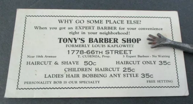 Vintage Ink Blotter TONY'S BARBER SHOP, Brooklyn, NY ?