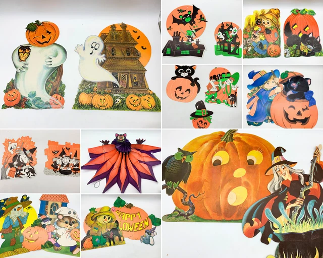VINTAGE HALLOWEEN DIECUT cardboard decorations CHOOSE by group/BUY