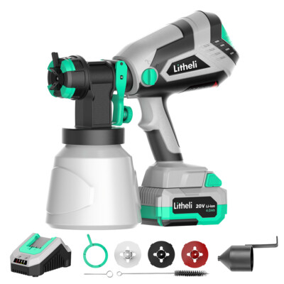 Litheli 20V HVLP Paint Sprayer Gun for Home Car 4.0Ah Battery & Charger Included