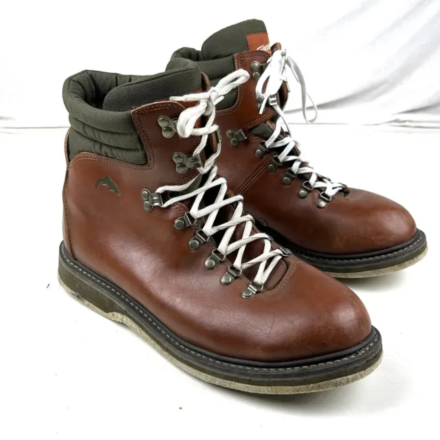 Simms Mens Fishing Wading Boots Size 6 Brown Leather Felt Bottom