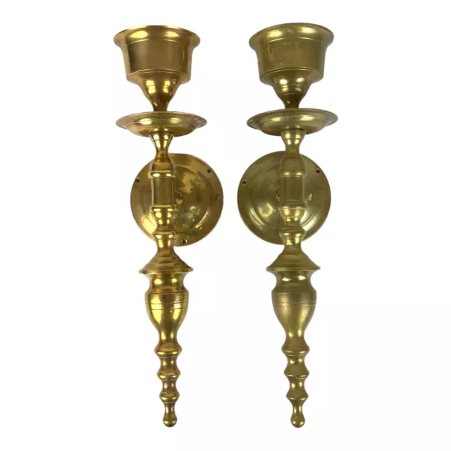 Solid Brass Candle Wall Sconces Set Shiny Antiqued Hollywood Regency Vtg India