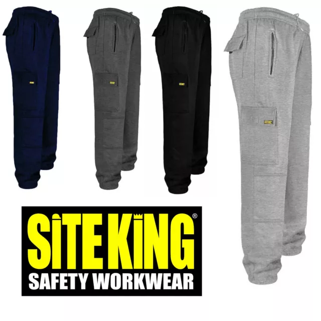 SITE KING Mens Knee Pad Pockets Tracksuit Jogging Bottoms - CARGO FLEECE JOGGERS