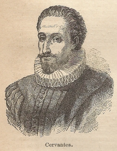 A9372 Retrato De Cervantes - Xilógrafo - Imprimir Antigua Del 1906 - Engraving