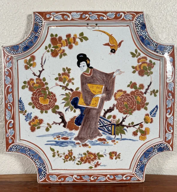 Antique 18th century Chinoiserie Delft Wall Plaque Tin Glazed Earthenware Dutch