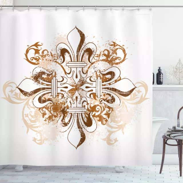 Fleur De Lis Shower Curtain Ancient Floral Print for Bathroom